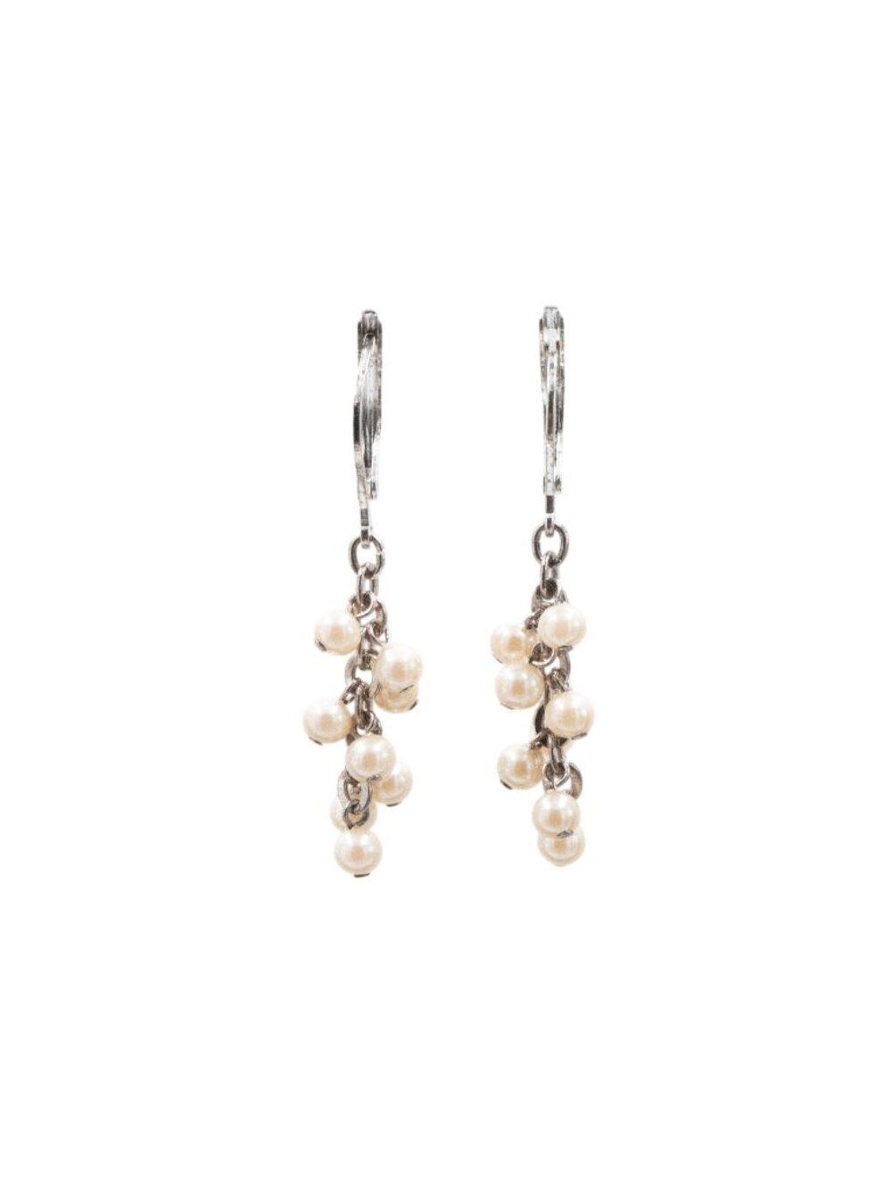 Sterling Silver 1.5 Inch Faux Pearl Cluster Dangle Earrings